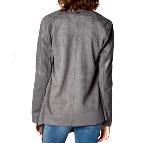 BLANK NYC Gray Faux Suede Leather Asymmetric Shoulder Zipper Draped Jacket Sz M - Picture 3 of 16